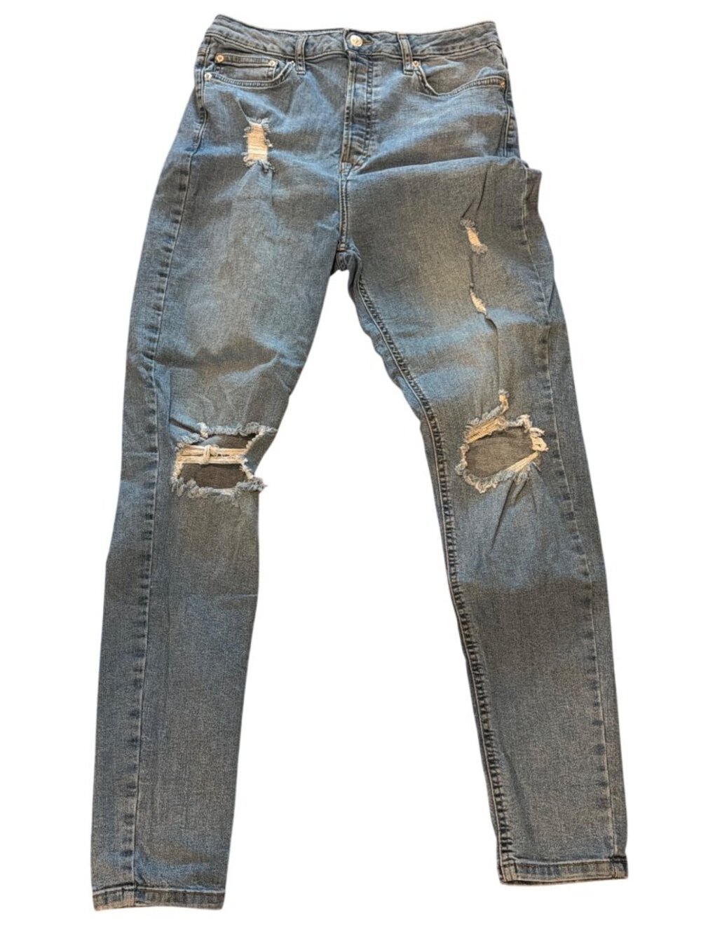 Forever 21 Premium Distressed High Waist Skinny Jeans Blue Denim Button Fly 31
